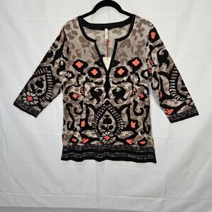 Raga [Sample] V Neck Blouse 3/4 Sleeve Tribal Leopard Size Small